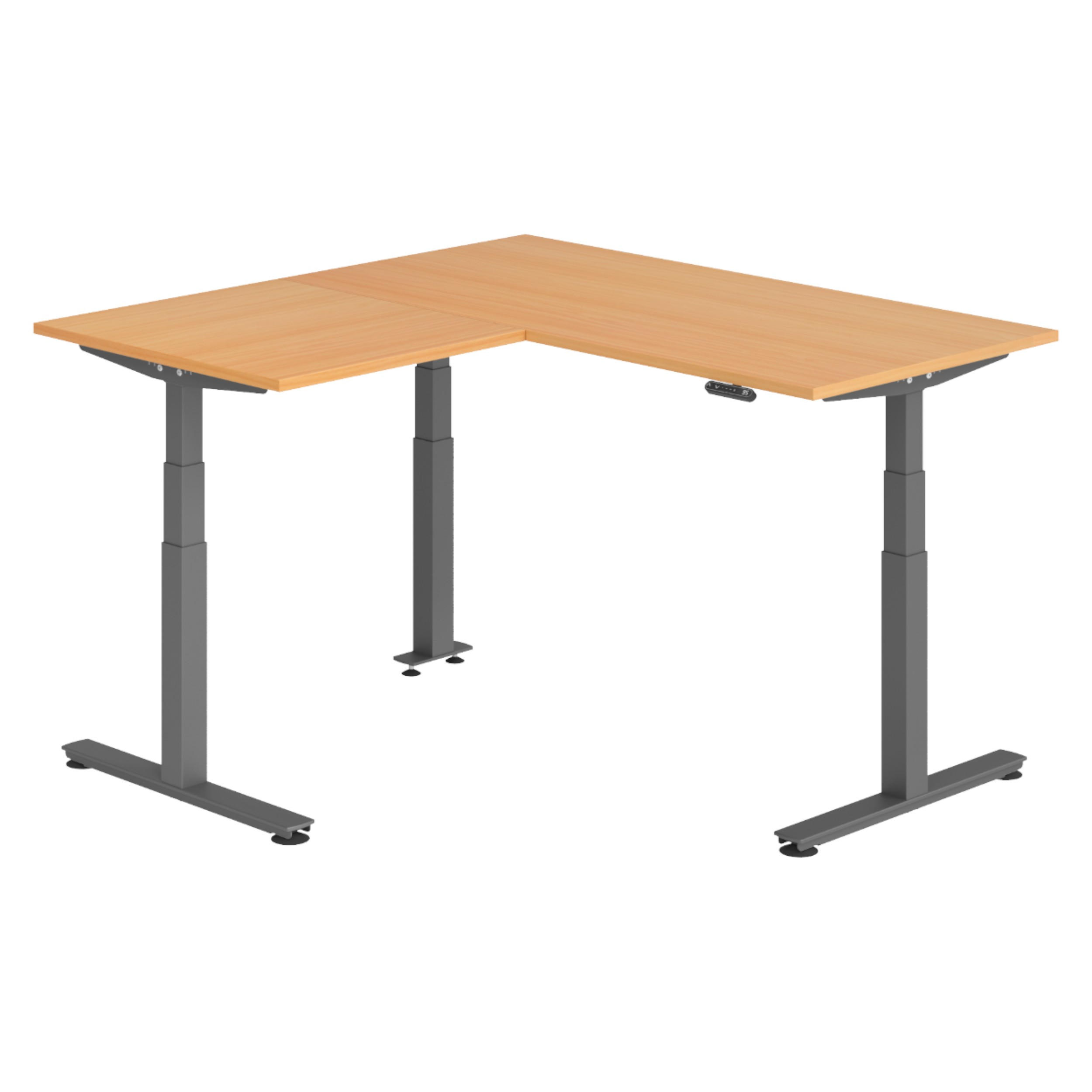 ECKSCHREIBTISCH elektrisch höhenverstellbar L-Form 160/160/74 cm in Buchefarben/Graphitfarben - Buchefarben/Graphitfarben, Holzwerkstoff (160/160/74cm) - bümö