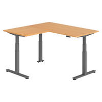 ECKSCHREIBTISCH elektrisch höhenverstellbar L-Form 160/160/74 cm in Buchefarben/Graphitfarben - Buchefarben/Graphitfarben, Holzwerkstoff (160/160/74cm) - bümö