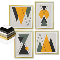 WANDBILDER 4er Set - 50x50 cm & 40x60 cm Goldrahmen - Abstrakte geometrische Formen - Goldfarben, Kunststoff (50/50cm) - ArtPrintCave