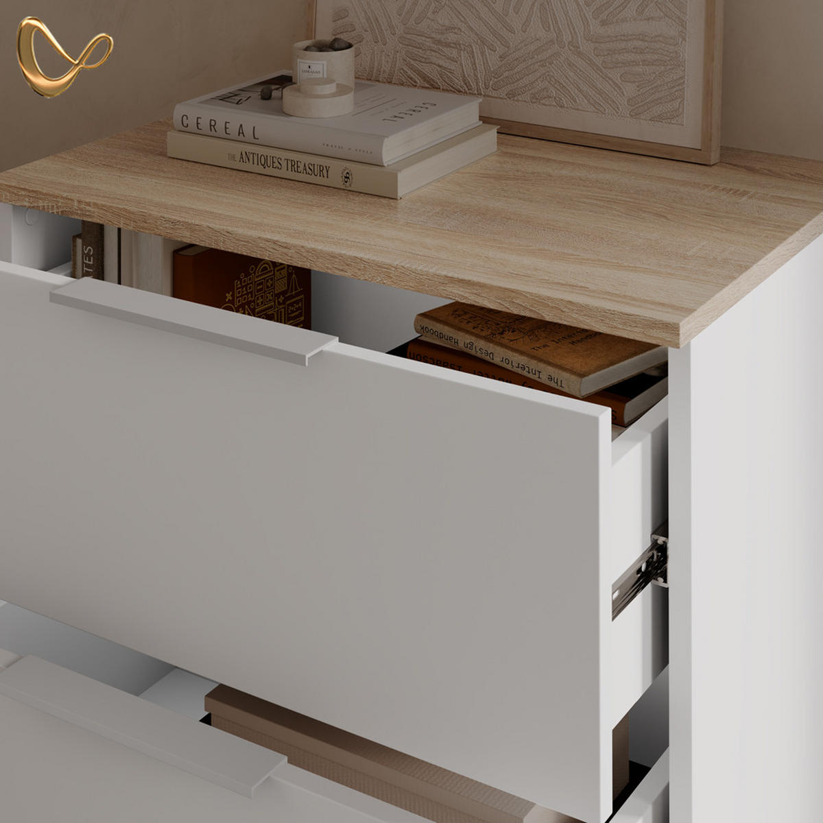 WOHNWAND Piave Weiß/Sonoma 3 Teile - Weiß/Sonoma Eiche, Holzwerkstoff (80/50/40cm) - Livinity®