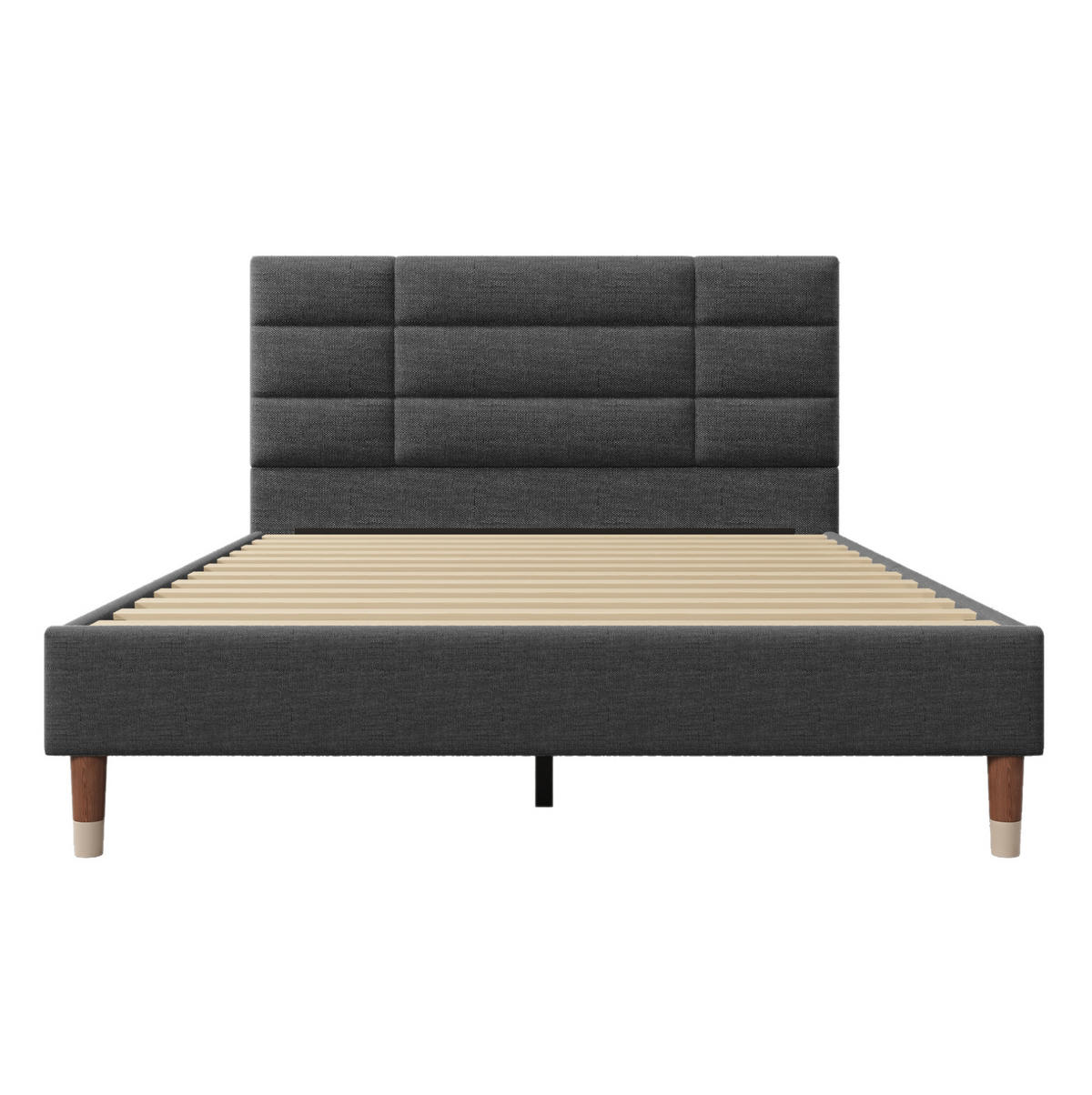 POLSTERBETT 140/200 cm Grau aus Leinen mit Lattenrost - Grau, Holz (140/200cm) - OKMYHOME