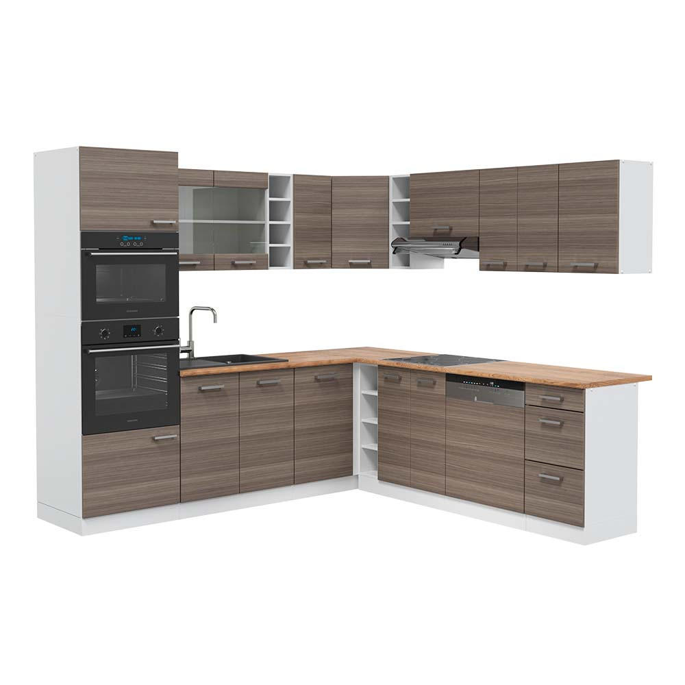 ECKKÜCHE R-Line Edelgrau/Weiß 237 x 247 cm, AP Eiche - Braun/Weiß, Holzwerkstoff (247/81.6/60cm) - Vicco