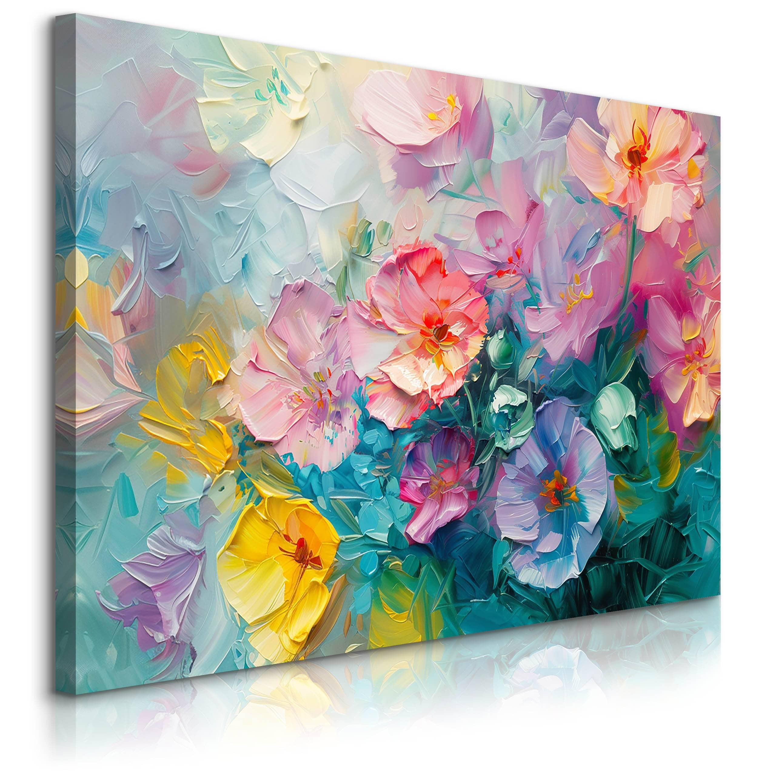 LEINWANDBILD Feldblumen Abstraktion 120/80 cm - Türkis/Blau, Textil (120/80cm) - Muralo