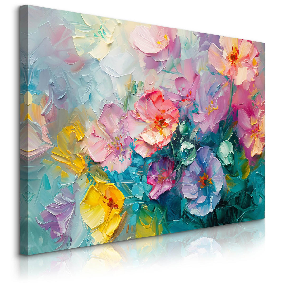 LEINWANDBILD Feldblumen Abstraktion 120/80 cm - Türkis/Blau, Textil (120/80cm) - Muralo