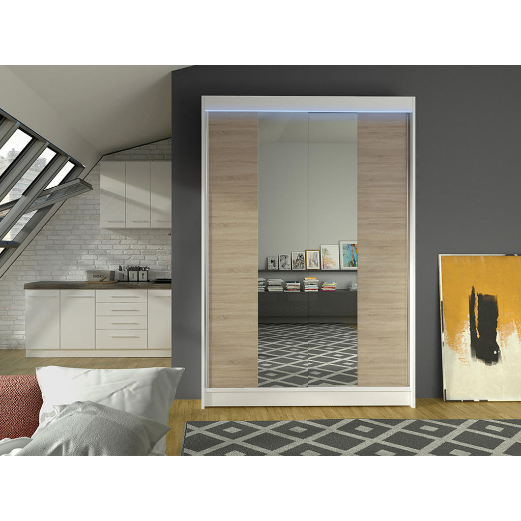 Thumbnail - Mirjan24 Schwebetürenschrank, Weiß, Sonoma Eiche, Holzwerkstoff, 5 Fächer, Rechteckig, 120x200x58 cm, Schlafzimmer, Klei...