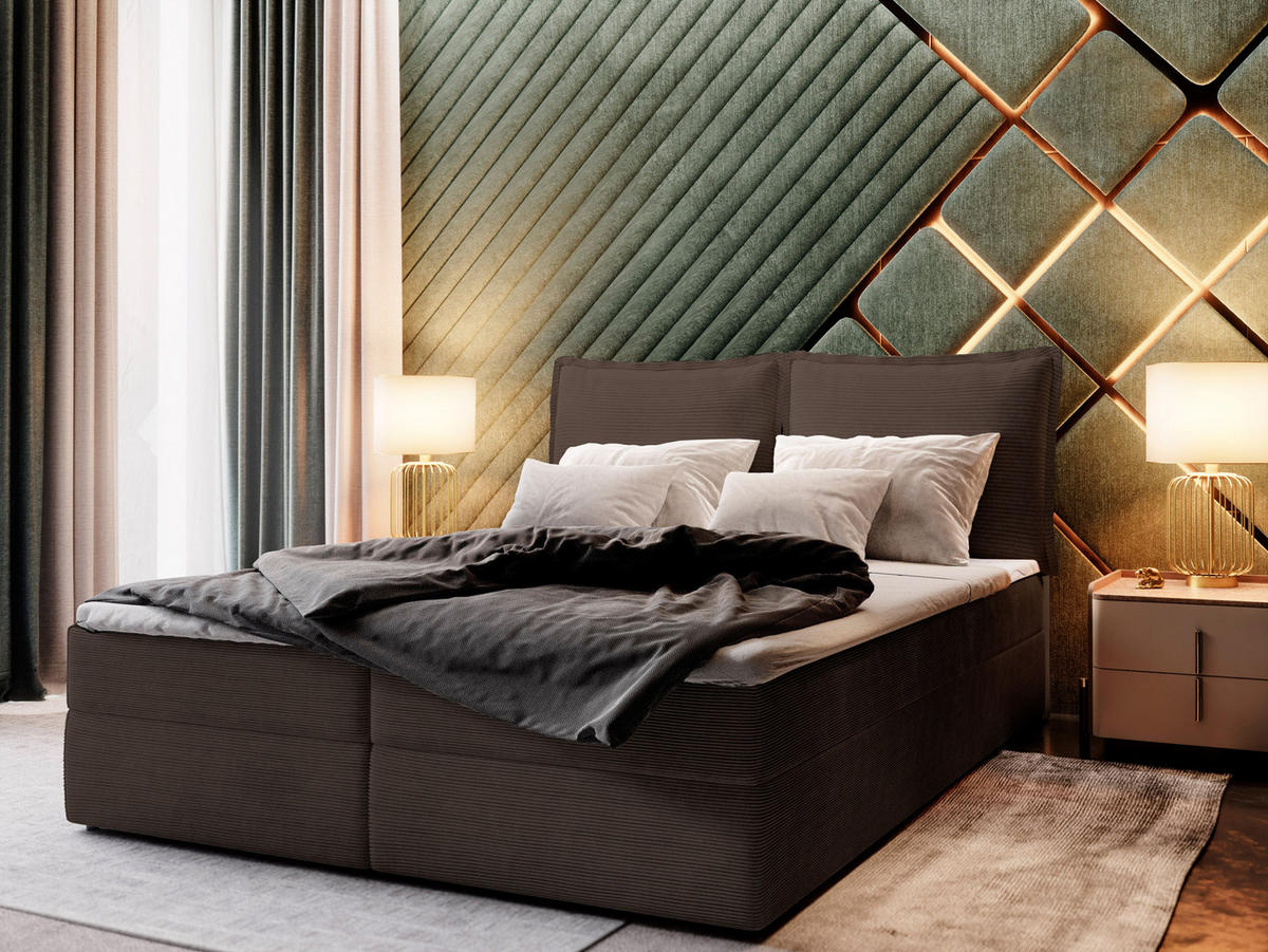 BOXBETT LENTE 180x200 cm mit Matratze und Topper - Braun - Braun, Holz (180/200cm) - MASSENO