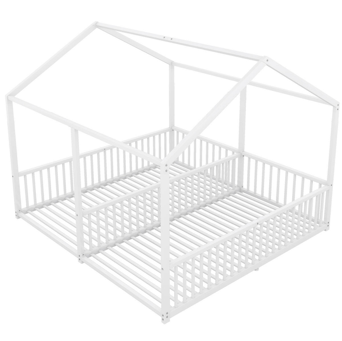 ETAGENBETT 90x200 cm mit Leiter und Geländer Metall Weiß - Weiß, Metall (90/200cm) - Beauniv