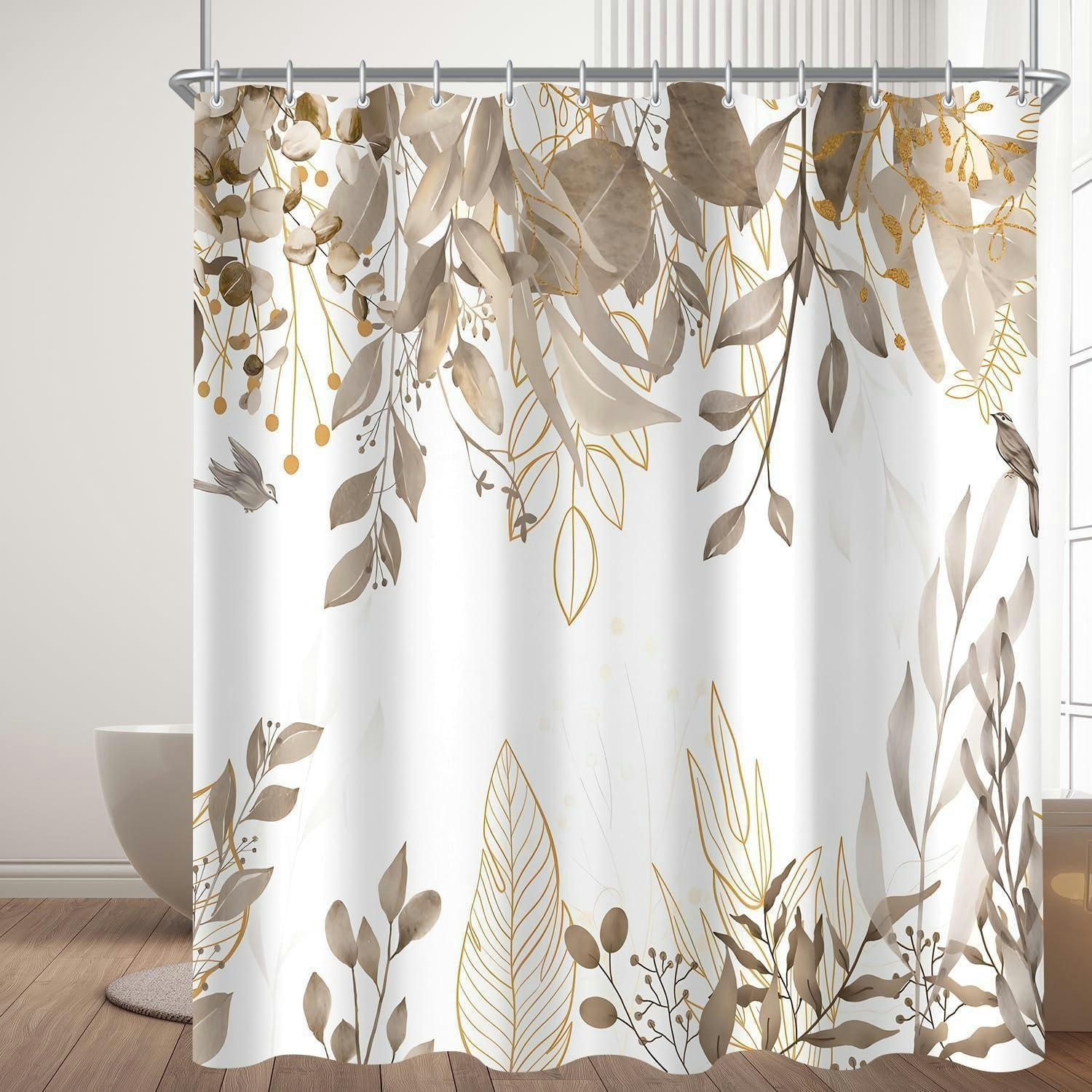 DUSCHVORHANG Grau Herbstblätter 180 x 200 cm - Multicolor, Textil (180/200cm)