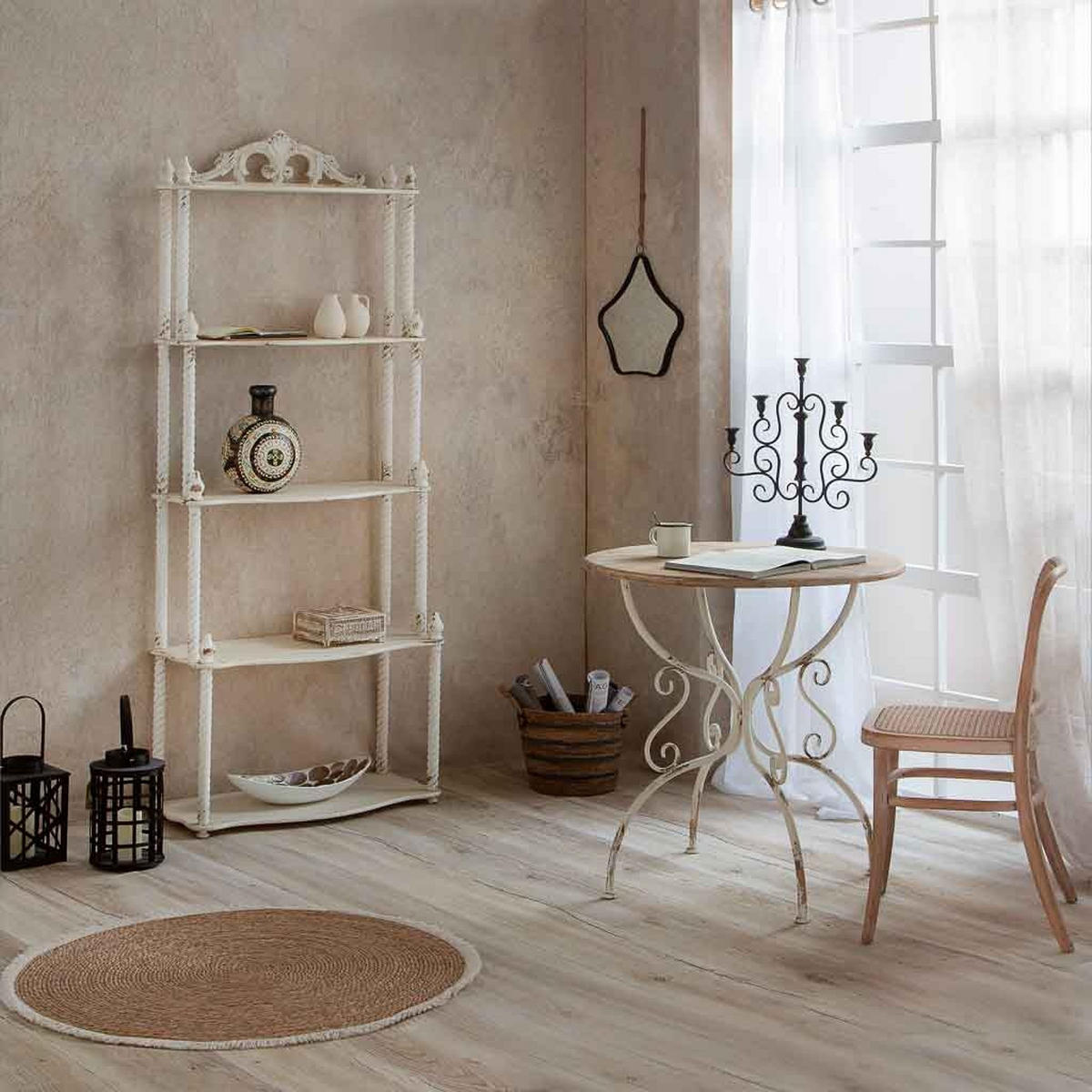 REGAL aus Holz mit 5 böden im Antik-Finish 78x39x193 - Weiß, Holz (79/193/39cm) - Wanderlust