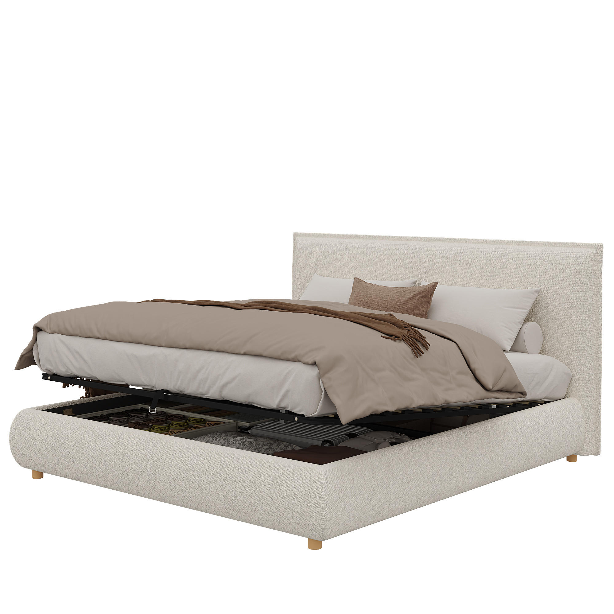 FLIEKS ČALOUNĚNÁ POSTEL 180x200 Bílá Bouclé Masiv Hydraulika