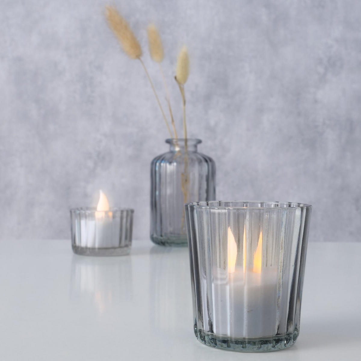 KERZENHALTER und Vase Tolka - Grau, Glas (6/10/6cm) - Boltze Home