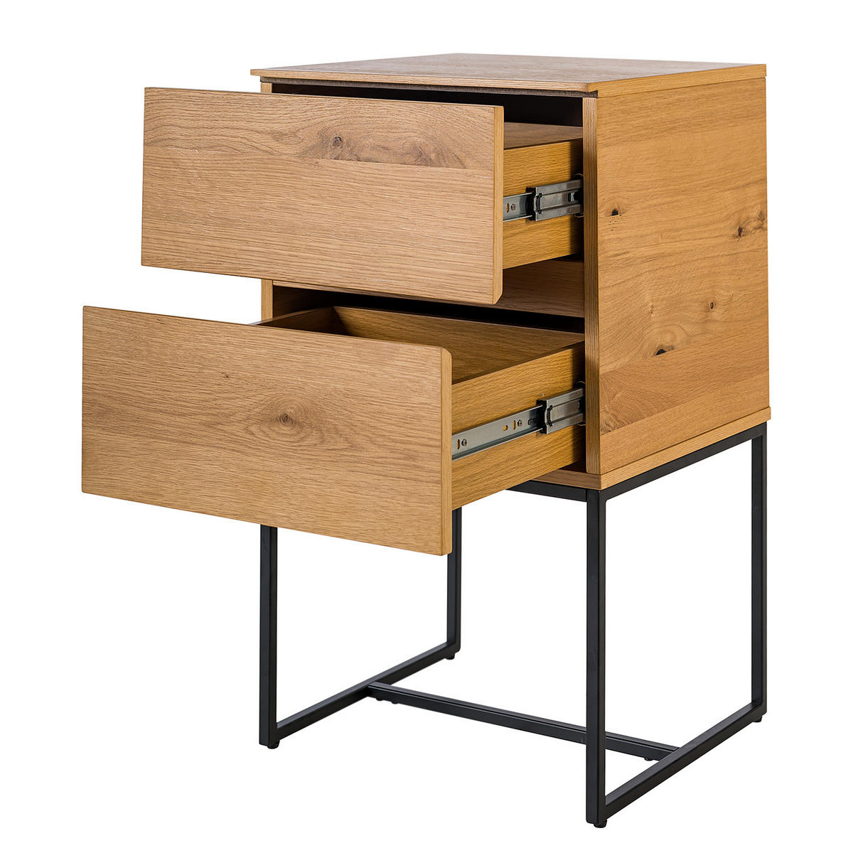 NACHTKOMMODE - Echtholzfurnier / Eisen - Eichefarben/Schwarz, Holzwerkstoff (42/75/40cm) - home24