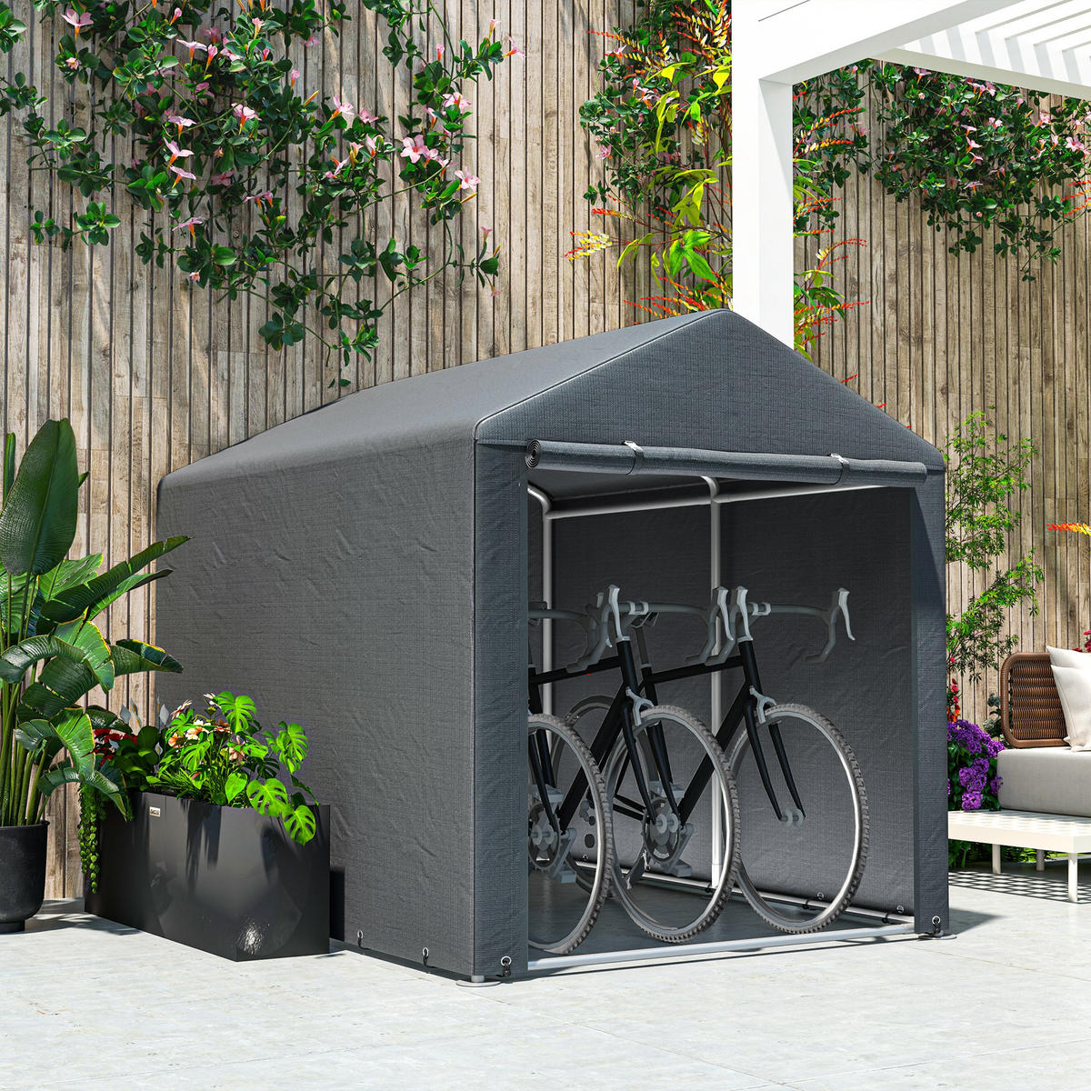 FAHRRADGARAGE DE-16845 tragbar mit großer Reißverschlusstür Grün - Dunkelgrau, Kunststoff (160/172/218cm) - ComfortXL