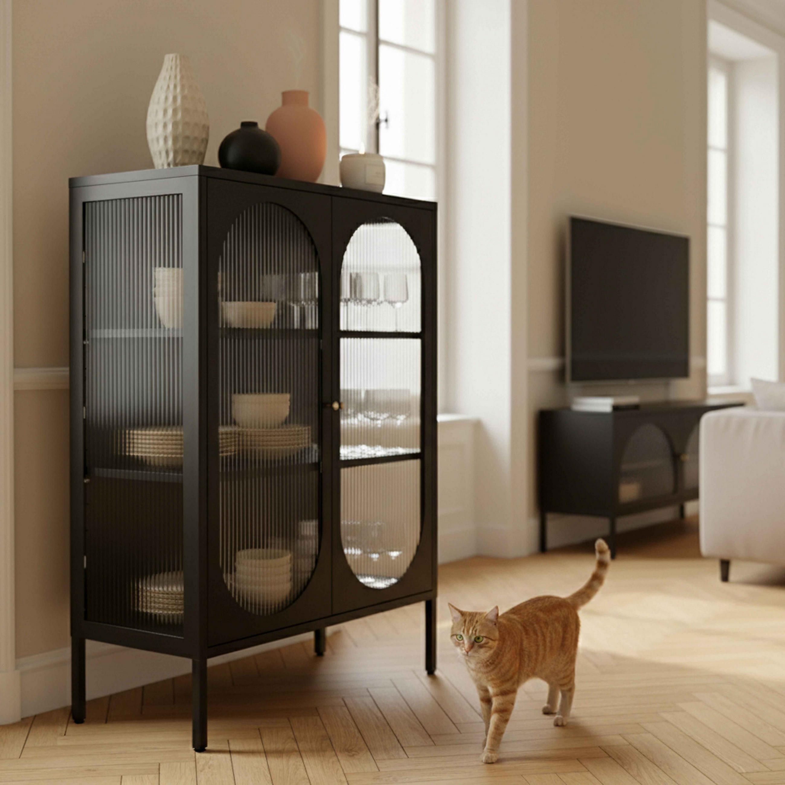 SIDEBOARD, Schwarz - Schwarz, Stein (35/110/80cm) - Oviala