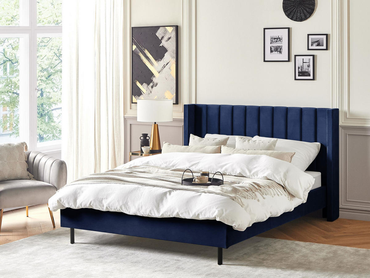 BETT mit Lattenrost 160x200 cm Blau Villette - Blau, Textil (160/200cm) - Beliani