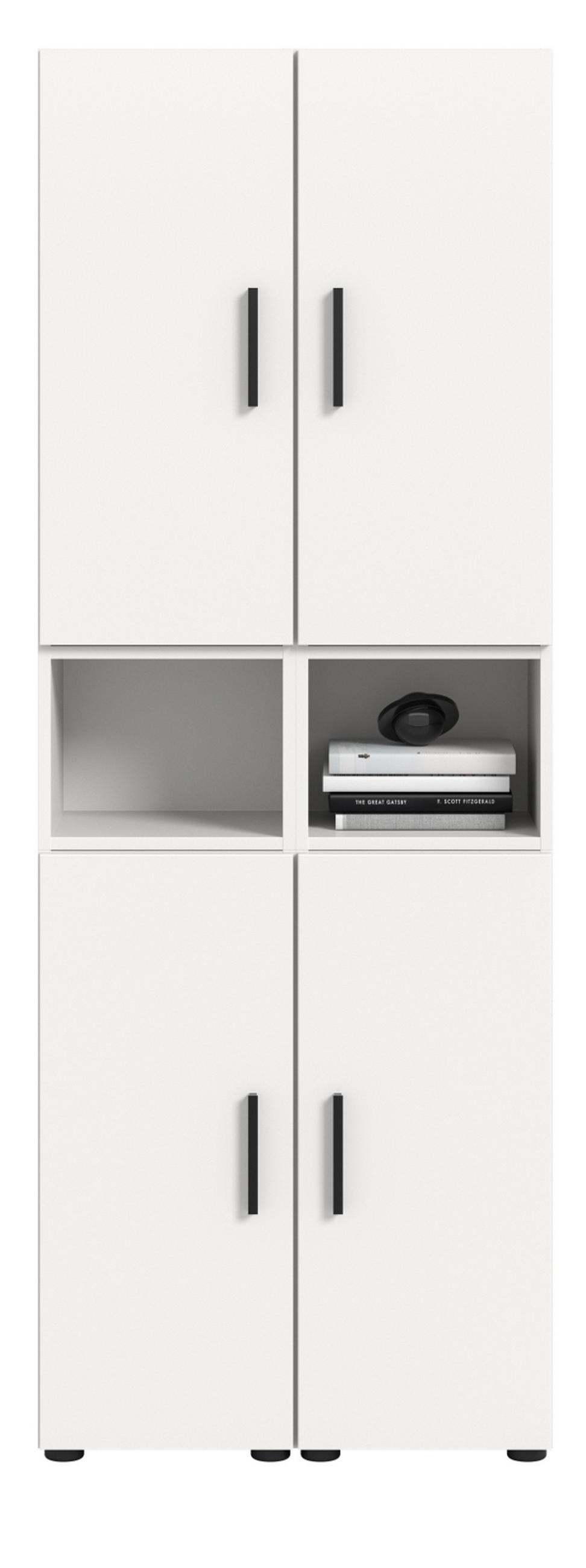 STAURAUMSCHRANK weiß 65 x 178 cm, Mehrzweckschrank mit viel Stauraum - Schwarz/Weiß, Holzwerkstoff/Kunststoff (65/178/34cm) - Inn.Furn