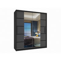 SCHWEBETÜRENSCHRANK Verona ME, Schwarz/Grau Matt, 133 cm, mit Spiegel - Grau, Holz (133/216/60cm) - B BELINI GROUP