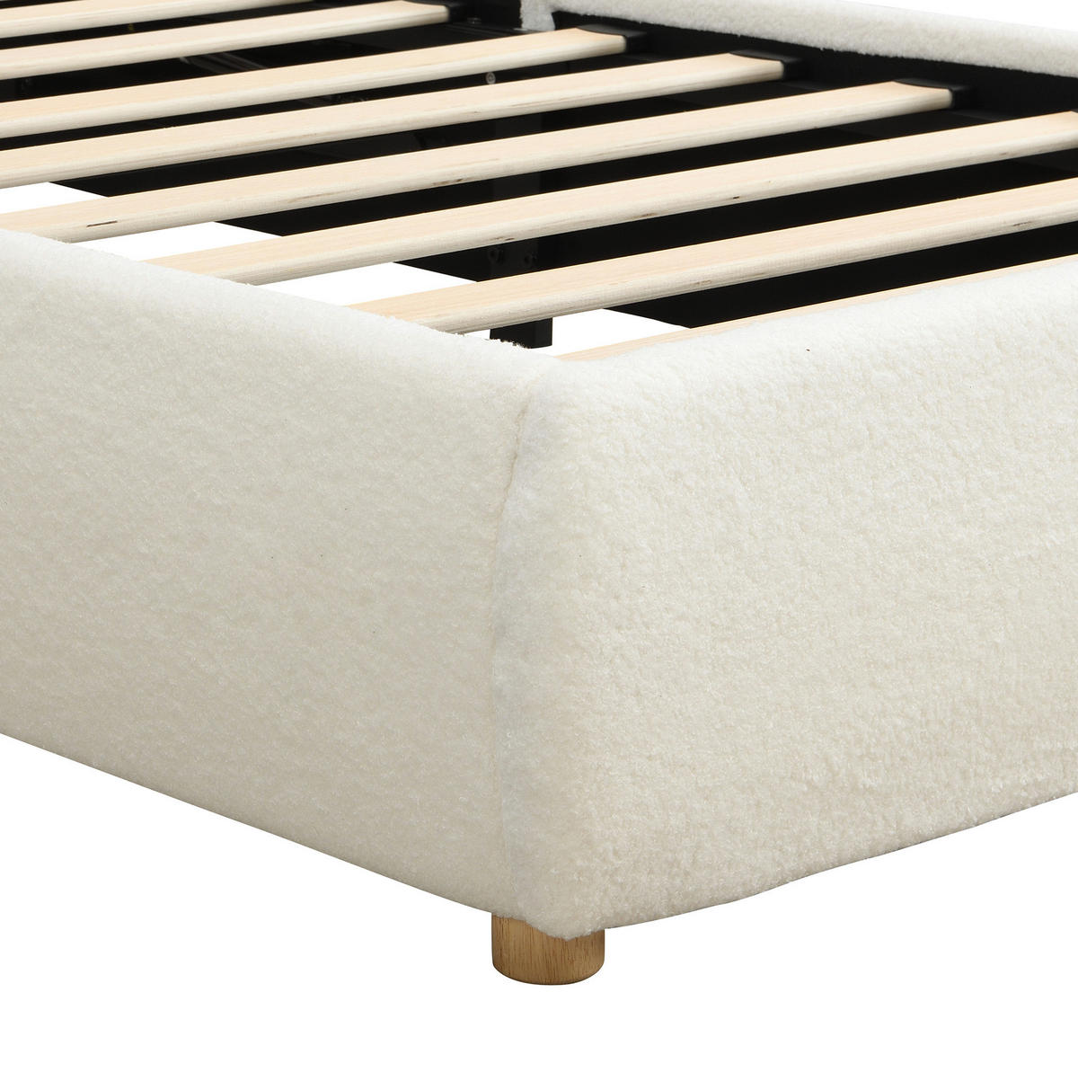 POLSTERBETT 90/200 cm Weiß aus Bouclé mit Stauraum und LED-Beleuchtung - Weiß, Textil (90/200cm) - OKMYHOME