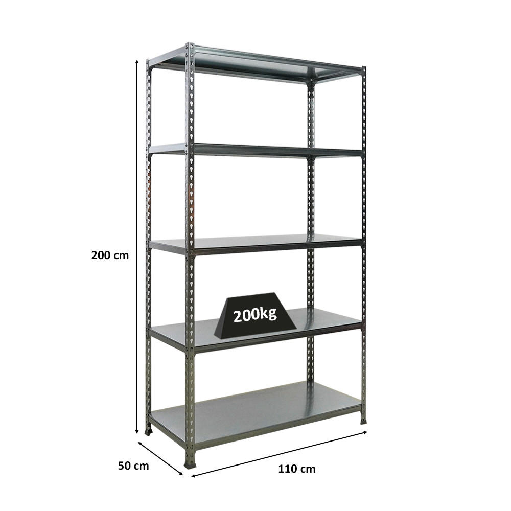 SCHWERLASTREGAL Big Metal Shark HxBxT 200 x 110 x 50 cm Fachlast 200 kg Verzinkt - Silberfarben, Metall (110/200/50cm) - PROREGAL