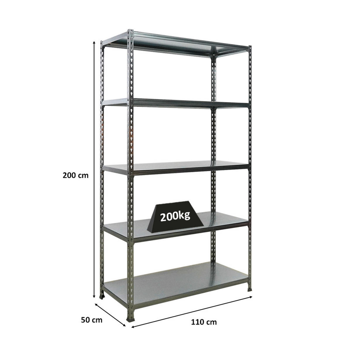 SCHWERLASTREGAL Big Metal Shark HxBxT 200 x 110 x 50 cm Fachlast 200 kg Verzinkt - Silberfarben, Metall (110/200/50cm) - PROREGAL
