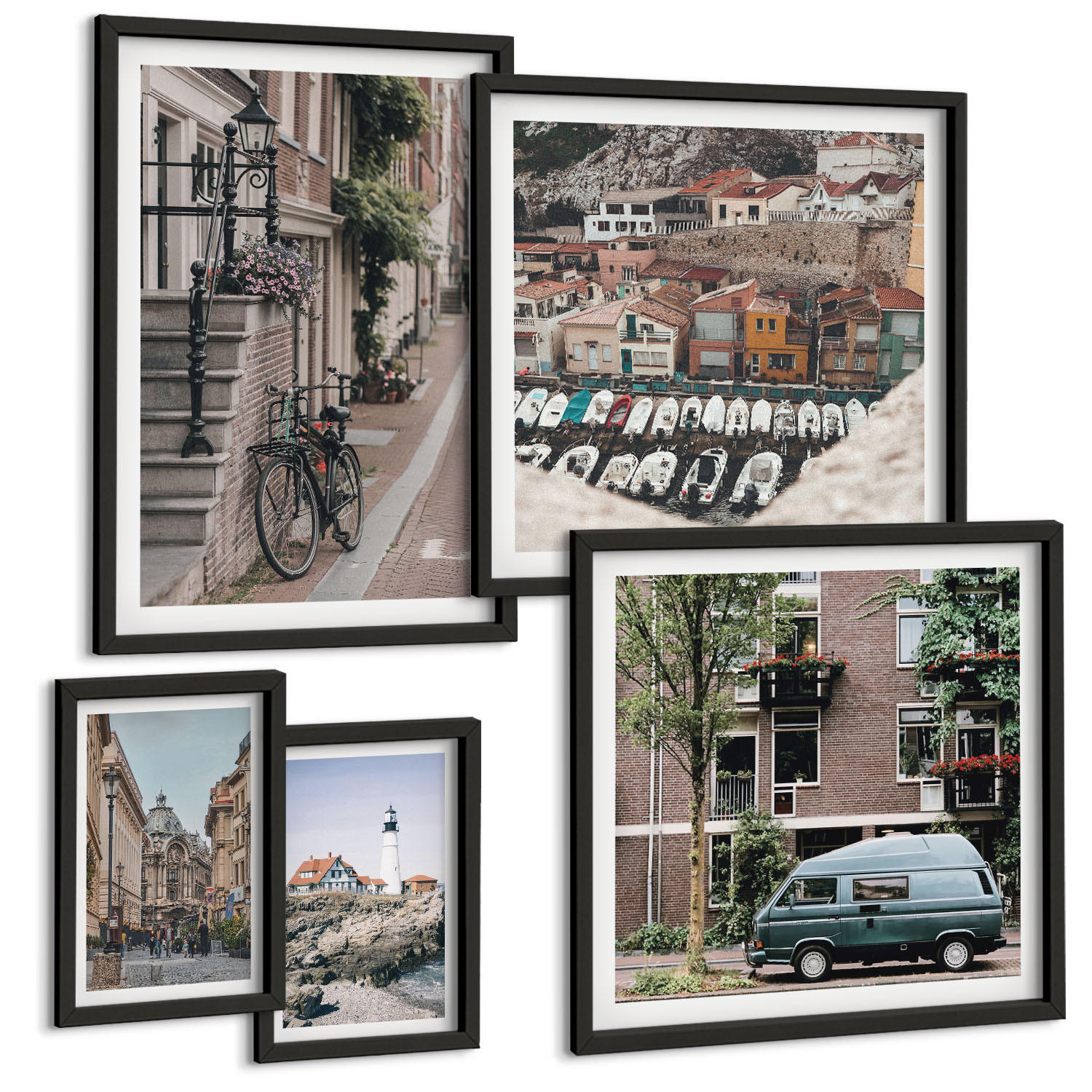 BILDER SET 5er Set - 50x50 cm & 20x30 cm & 40x60 cm Schwarzer Rahmen - Elegante Muster auf Steinen - Schwarz, Kunststoff (40/60cm) - TULUP