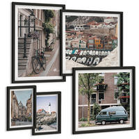 BILDER SET 5er Set - 50x50 cm & 20x30 cm & 40x60 cm Schwarzer Rahmen - Elegante Muster auf Steinen - Schwarz, Kunststoff (40/60cm) - TULUP