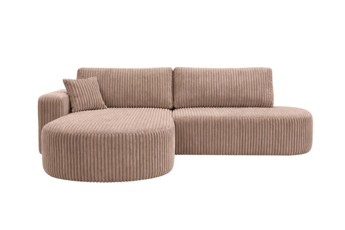 ECKSOFA Mit Schlaffunktion Und Bettkasten, Cordstoff Tilia, Braun, Links, ROUND ONE OPEN XL - Braun, Holz (262/175cm) - Kaiser Möbel