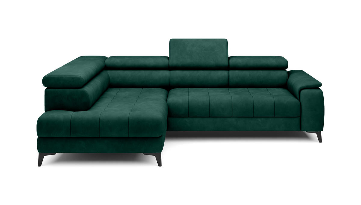 ECKSOFA CHIVAS Freistehend , Schlaffunktion, 278×197×76/98 cm, Stoff - Element, Flaschengrün, Linke Seite - Dunkelgrün/Schwarz, Holz/Textil (278/197cm) - DomoHome