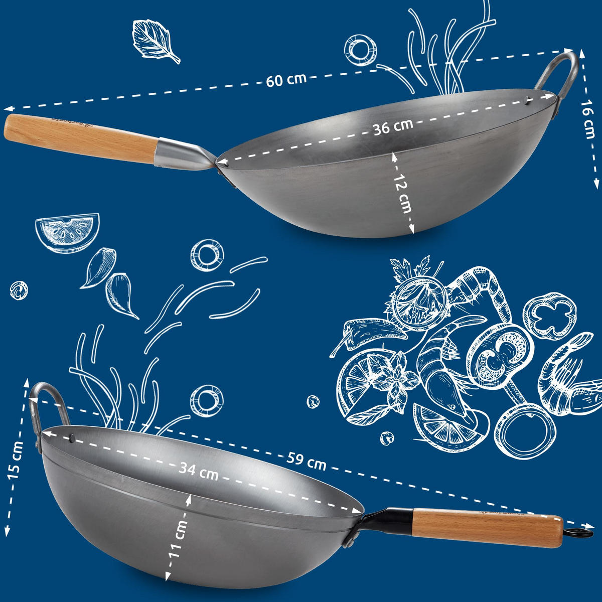 WOK - Eukalyptusholzfarben, Metall (36cm) - CLP