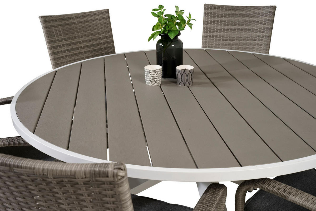 GARTENTISCHGRUPPE, Parma, Tisch Grau, Rattan, 140 x 140 x 73 cm, 7-teilig - Grau, Naturmaterialien - ebuy24