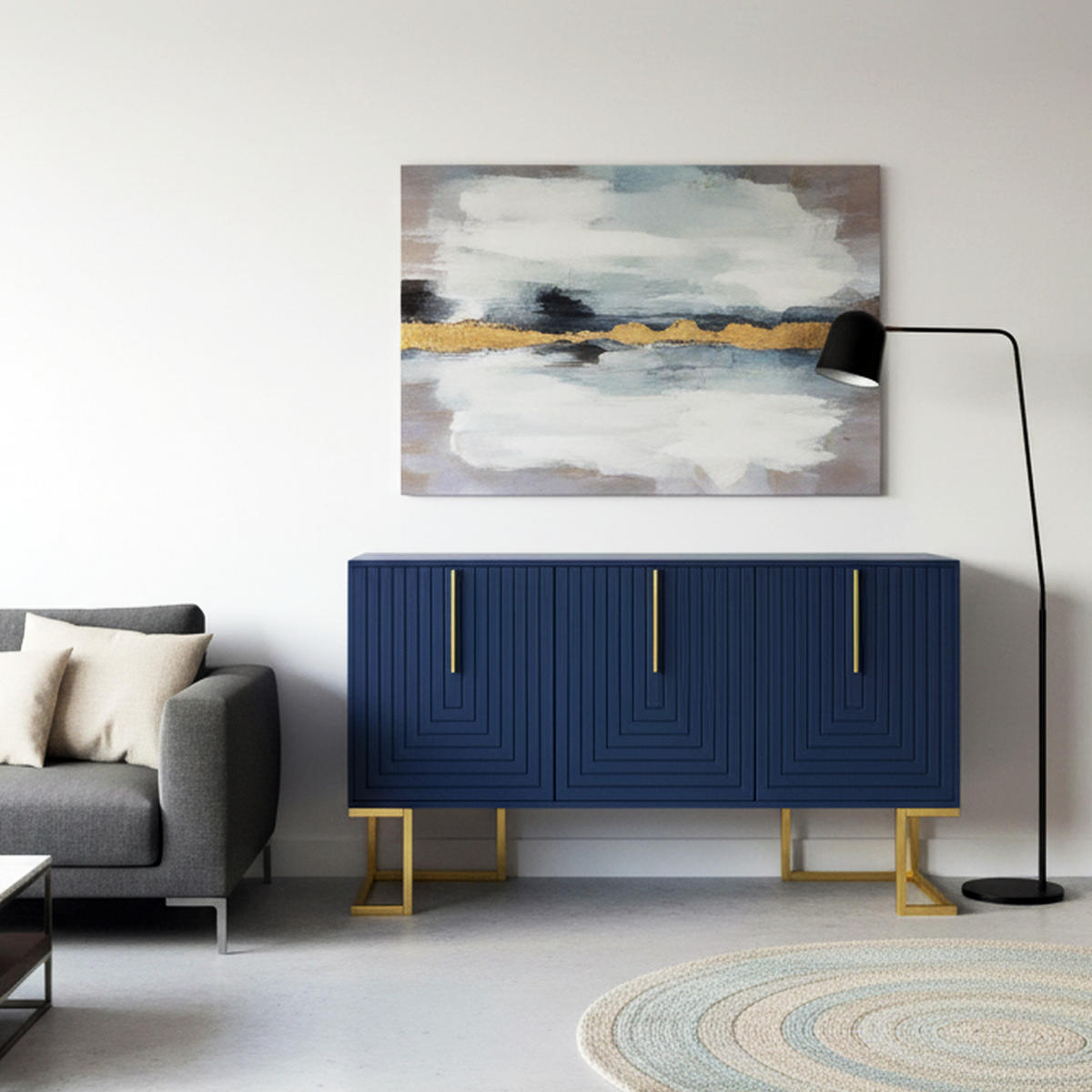 Sideboard Blau 138/40/80,5CM - Blau, Holzwerkstoff/Metall (40/80.5/138cm) - Urban Meuble