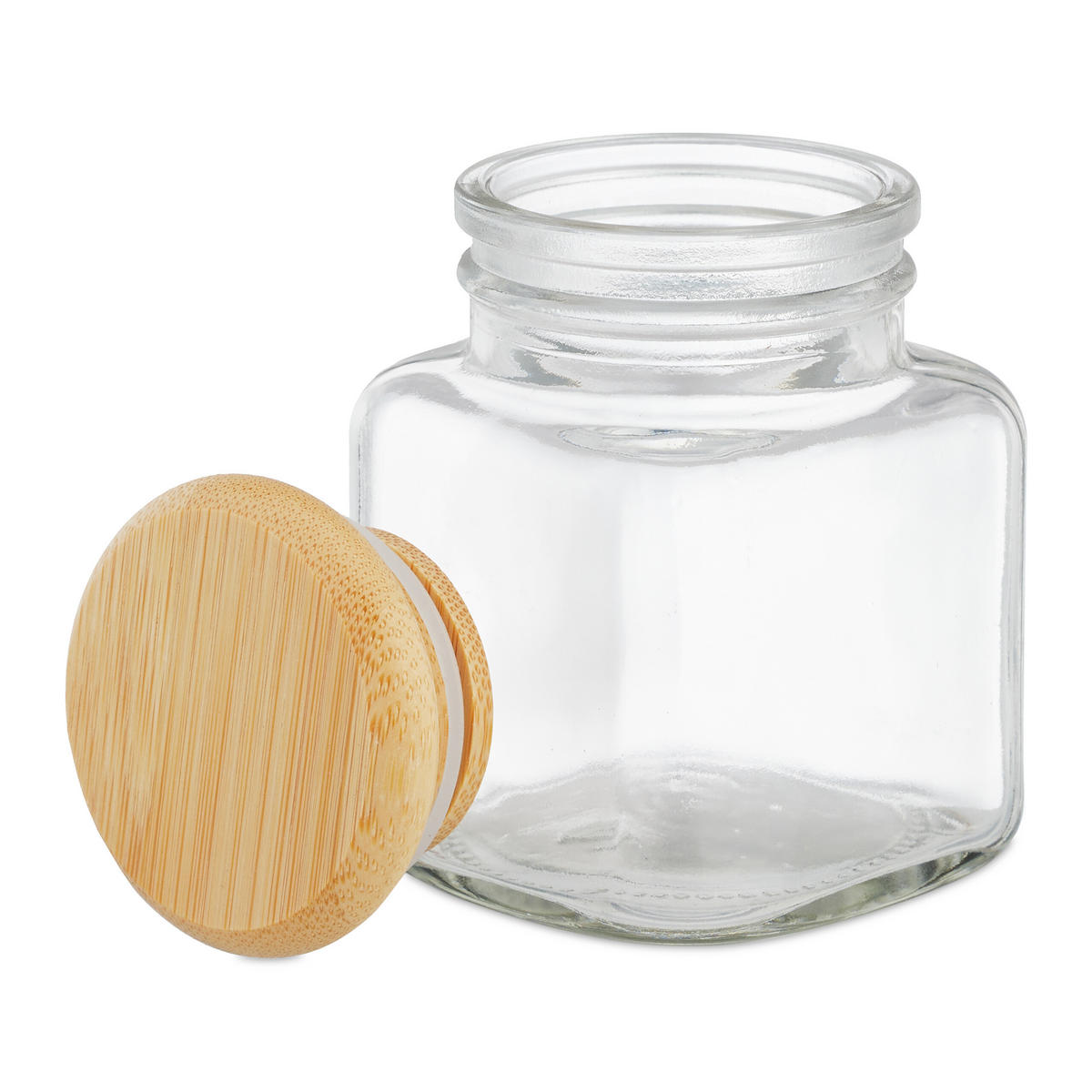 12xGEWÜRZGLÄSER - Transparent, Glas/Holz (5/7.5/5cm) - Relaxdays