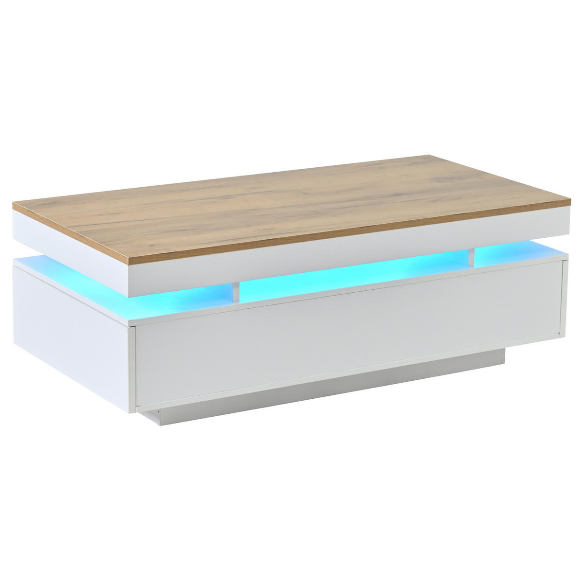 COUCHTISCH 100/50/35 cm mit LED-Beleuchtung und 2 Schubladen, Hochglanz, Weiß/Holzton - Weiß/Eiche Artisan, Holzwerkstoff (100/50/35cm) - Redom