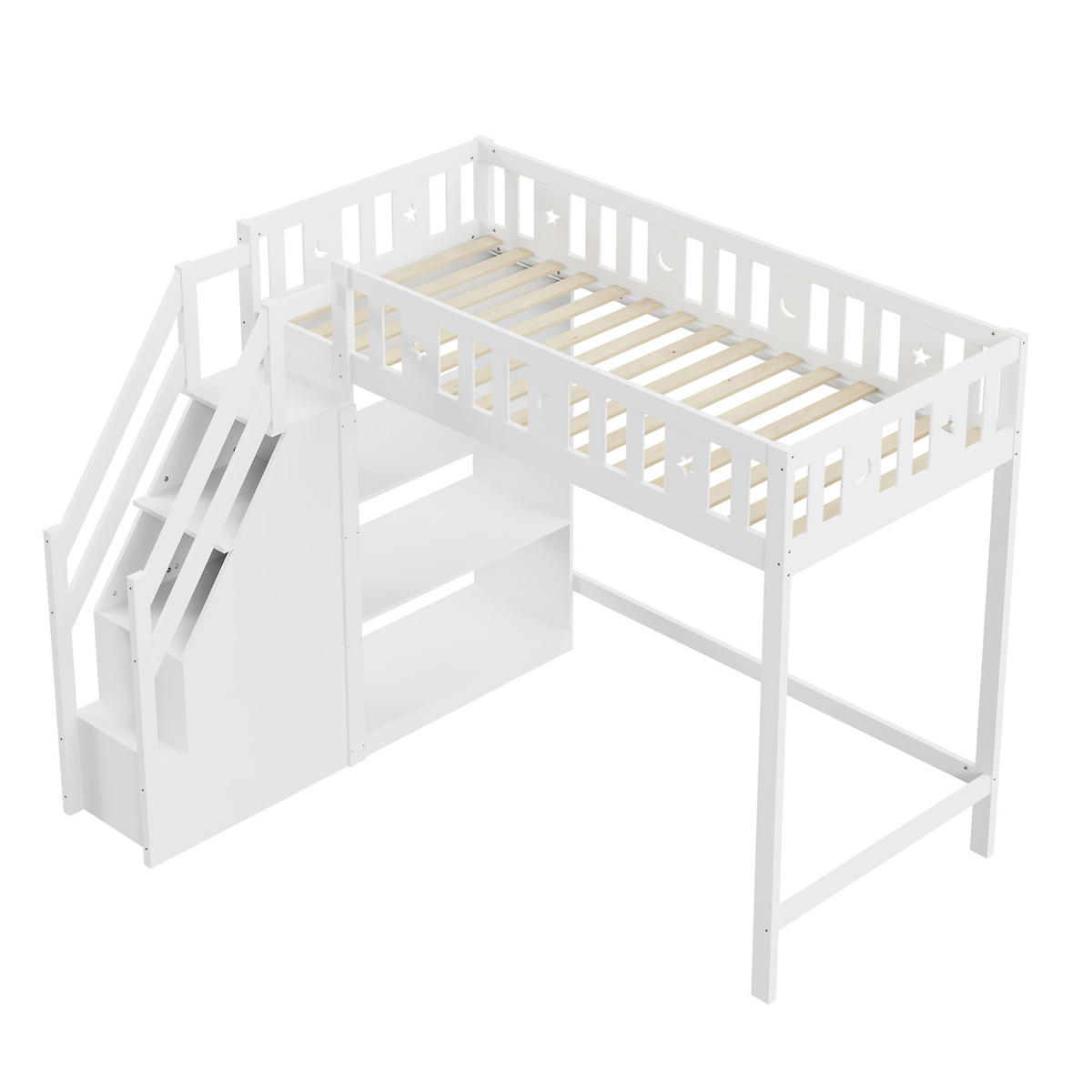 HOCHBETT 90x200 cm Treppe Regal weiß - Weiß, Holz (90/200cm) - LEBENLANG