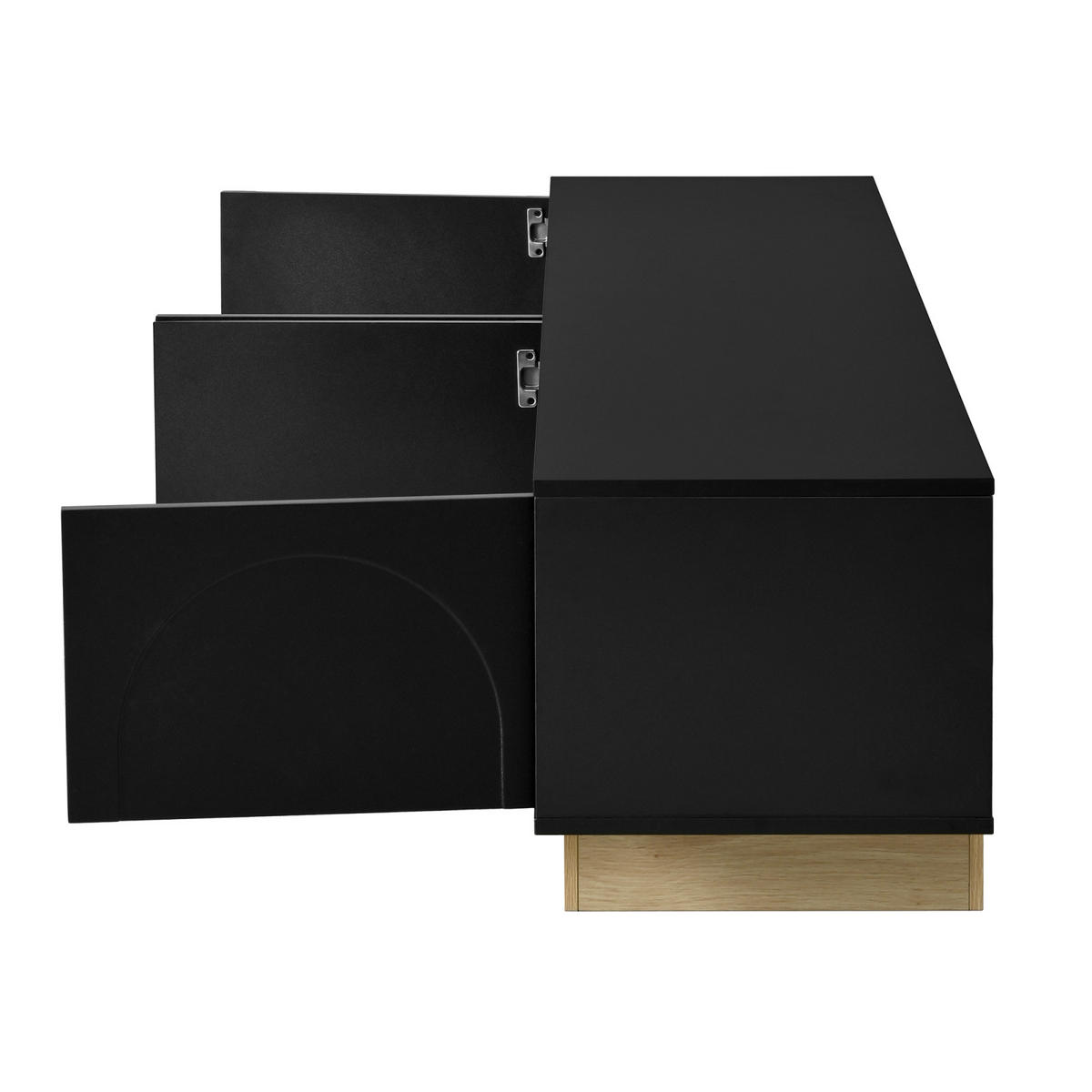 TV-LOWBOARD 175 x 40 x 41,5 cm aus MDF, Holzoptik, 4 Türen, Kabelmanagement, gebogen, Schwarz - Schwarz, Holzwerkstoff (175/41/40cm)