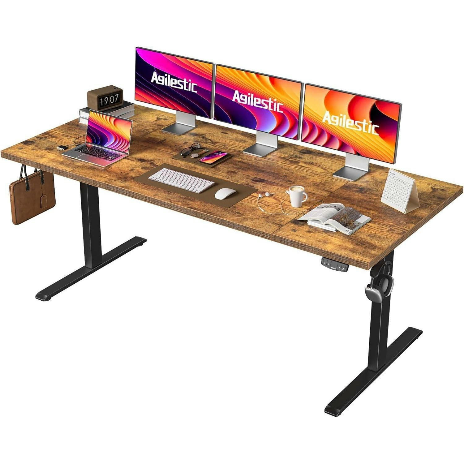 SCHREIBTISCH höhenverstellbar elektrisch 180 x 80 cm Braun - Braun, Holzwerkstoff (180/80/75cm)