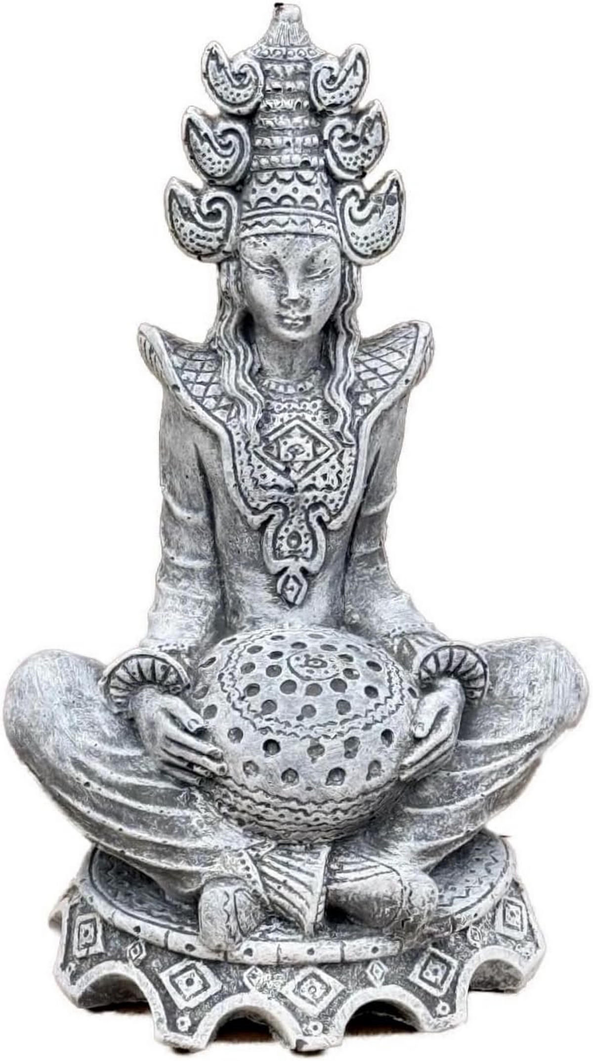 STEINFIGUR indische Göttin Sarasvati frostfest Steinguss massiv - Grau, Stein (12/28/12cm) - stoneandstyle