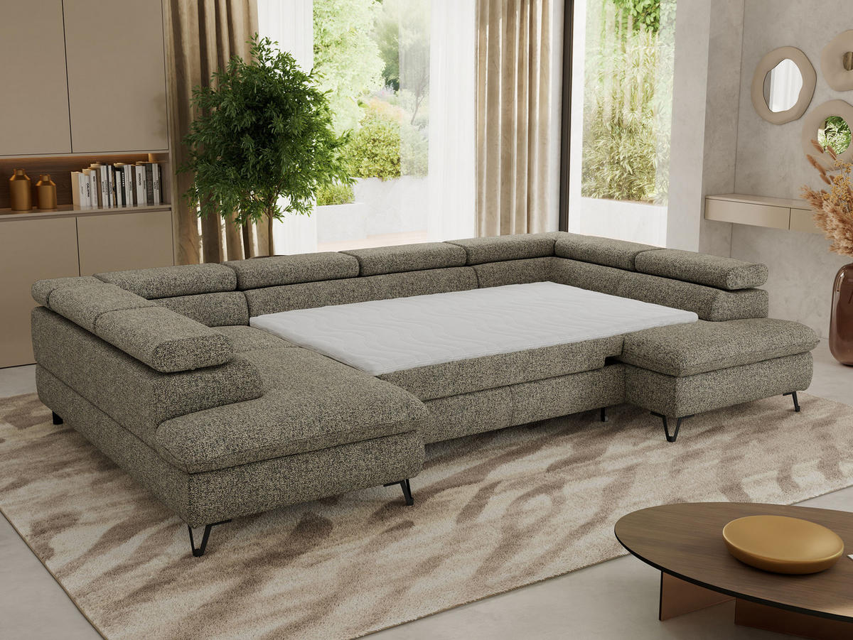 WOHNLANDSCHAFT PABLO U Strukture Grau mit Topper Visco - Schwarz/Grau, Textil/Metall (346/76/208cm) - MKS