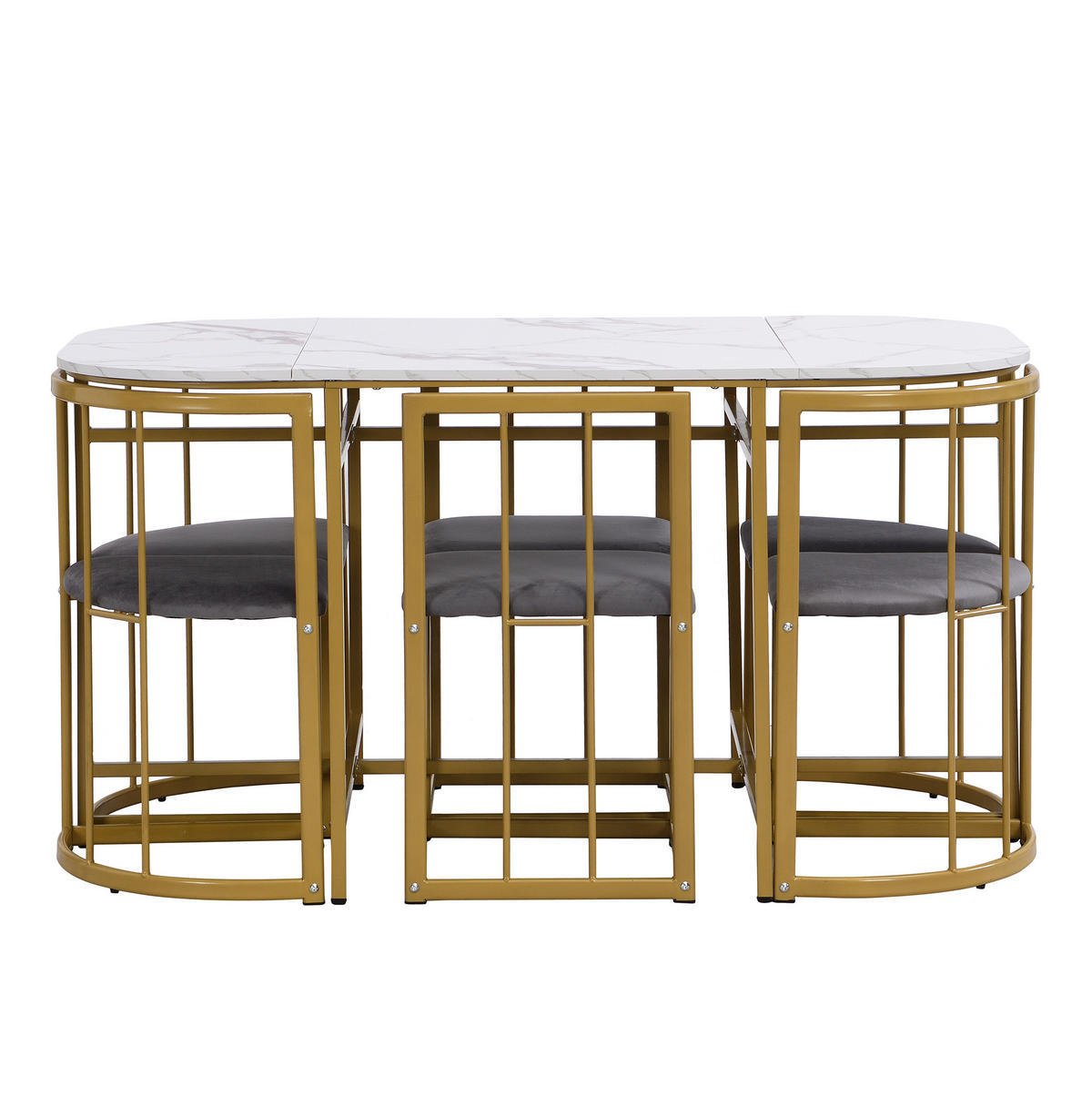 JÍDELNÍ sestava pro 6 osob bílá z MDF se zlatým kovovým rámem a židlemi s opěrkami - bílá, kompozitní dřevo (140/76/80cm) - OKWISH