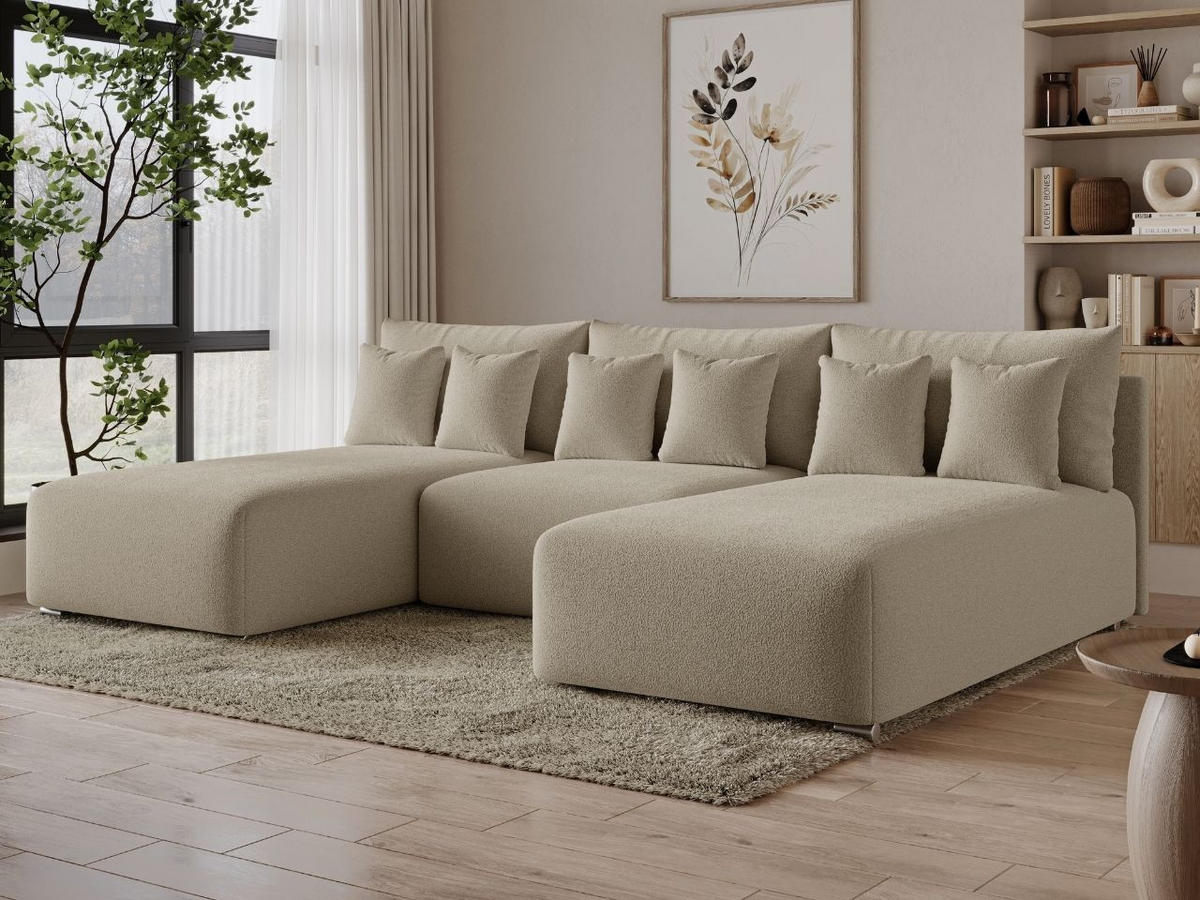 ECKSOFA Ronni U Bouclé-Stoff Beige - Beige, Holz/Textil (300/190cm) - Graingold