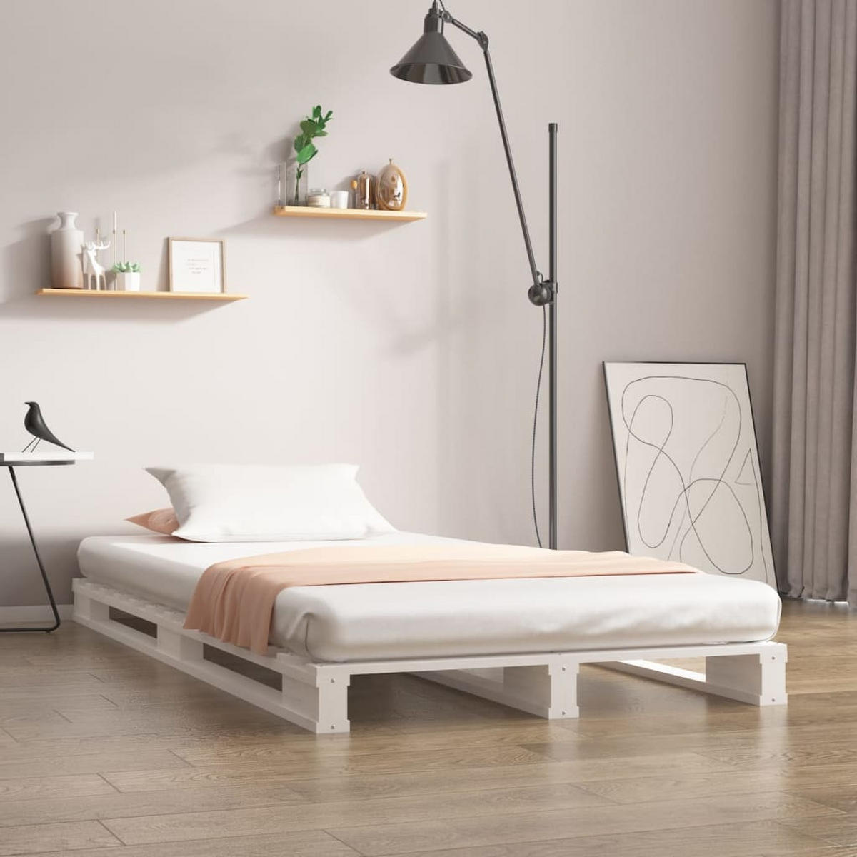 PALETTENBETT Weiss 90/200 Cm Massivholz Kiefer - Weiß, Holz (90/200cm) - vidaXL