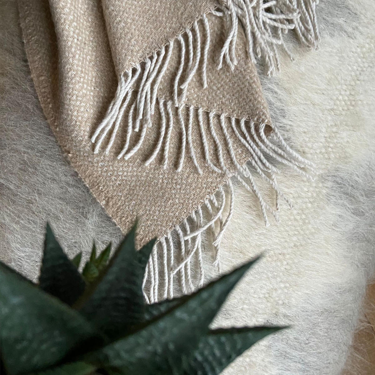 WOLLDECKE Recycelt Struktur Beige 131x170 - Beige, Textil (131/170cm) - Malagoon