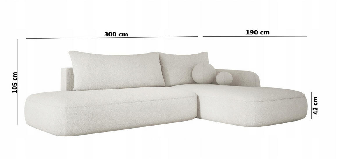 ECKSOFA BABU Mit Bettfunktion – Moderne Polsterecke Für Wohnzimmer Funktionales Schlafsofa Im Stoff NOW OR NEVER, 300x105x60cm, Linke, Schwarz - Schwarz, Holz/Textil (190/300cm) - DomoHome