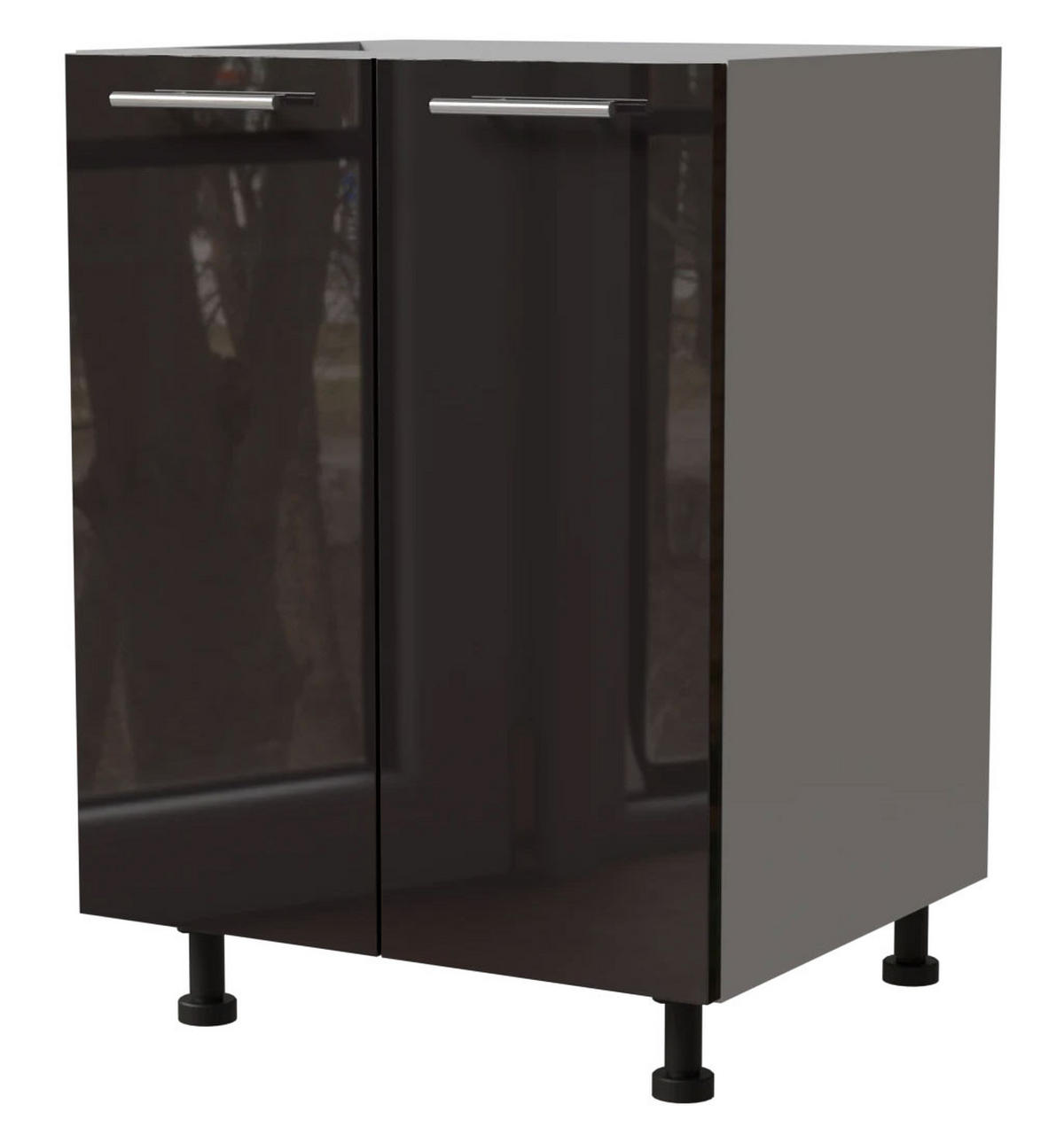 KÜCHENUNTERSCHRANK Essen D11/60 Schwarz Hochglanz / Grau Matt 60 / 50 / 82cm - Schwarz Hochglanz/Schwarz, Holz/Holzwerkstoff (60/82/50cm) - Feldmann-Wohnen