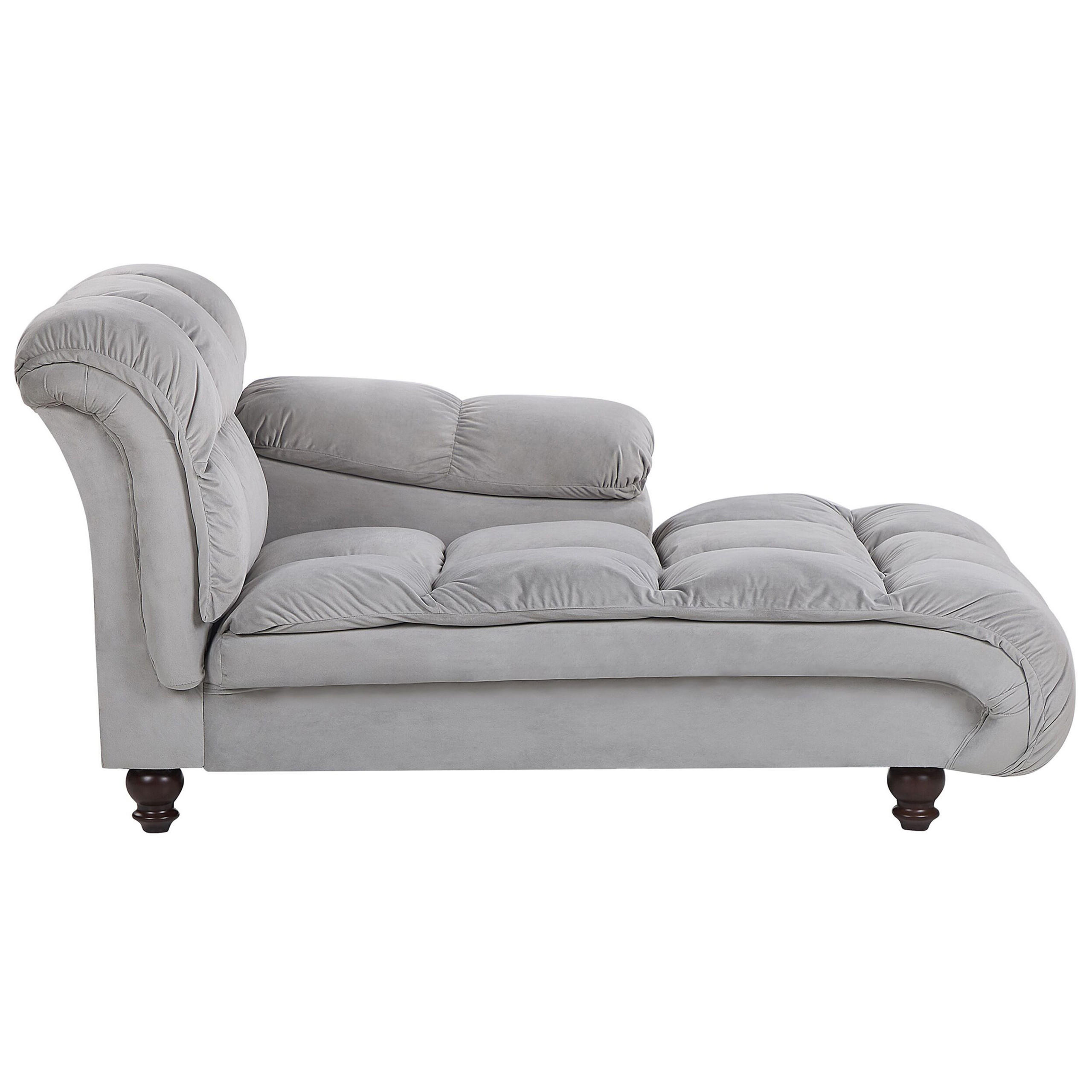 Beliani ČALOUNĚNÉ LEHÁTKO CHAISE LONGUE Sametová látka světle šedé levostranné Lormont