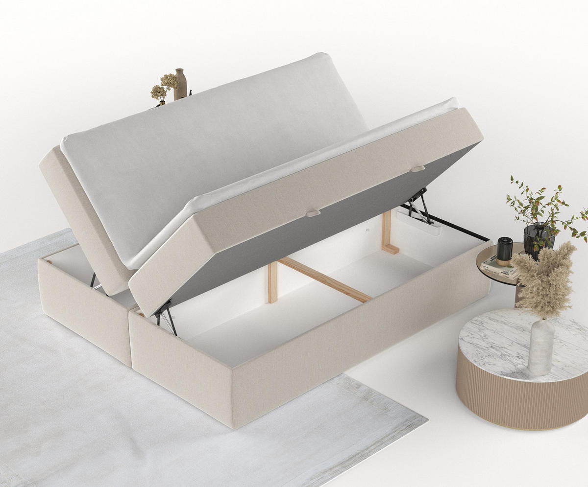 BOXBETT Yoko Beige 180/200 cm - Beige/Schwarz, Holz/Holzwerkstoff (180/200cm) - Maison de Reve
