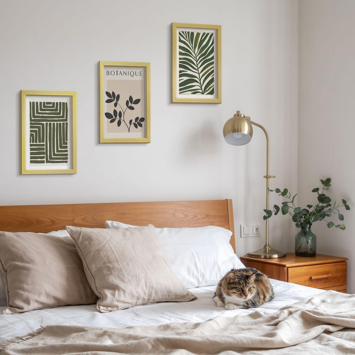 BILDER SET 3er Set - 20x30 cm Goldrahmen - Botanischer Boho-Minimalismus - Goldfarben, Kunststoff (20/30cm) - TULUP