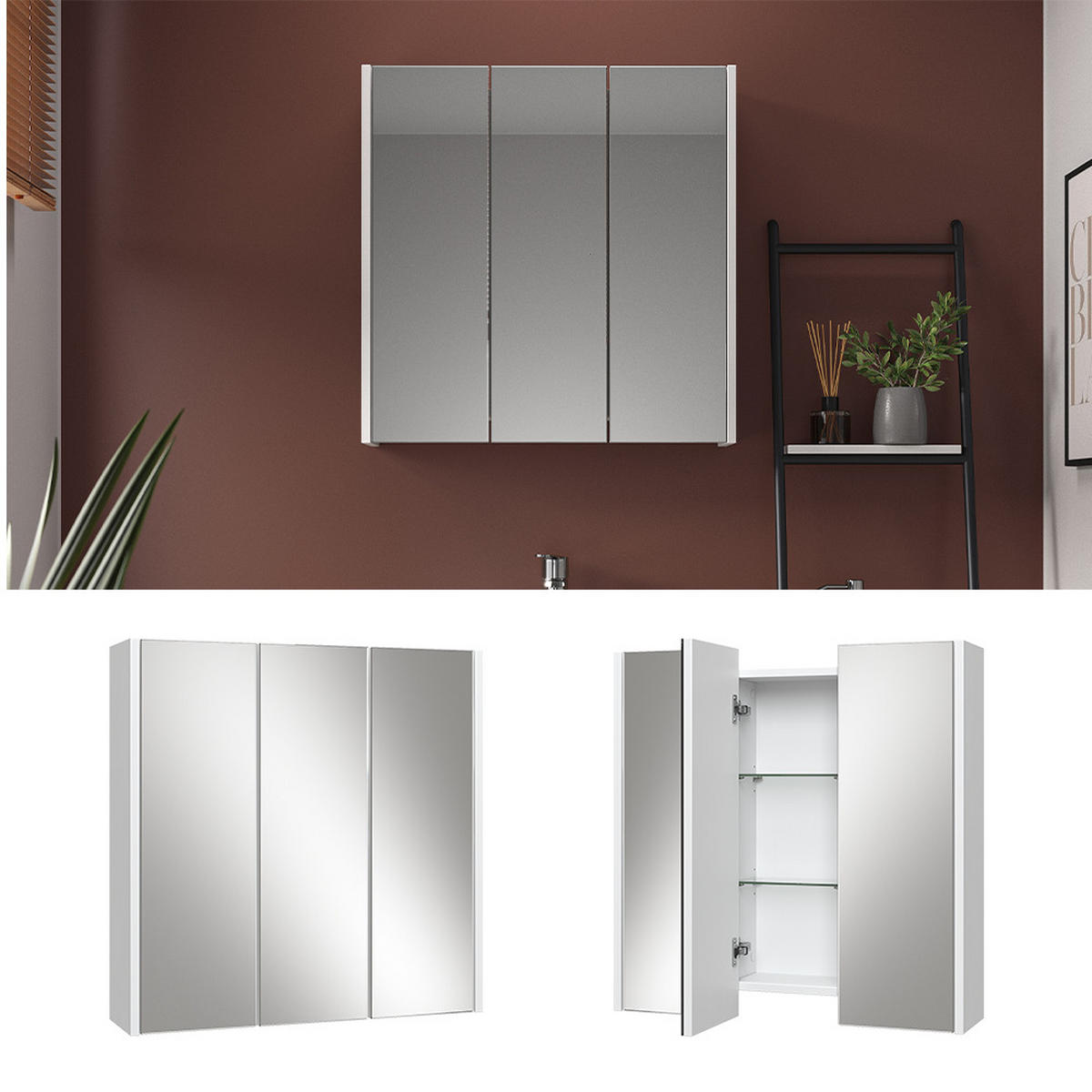 BADSPIEGELSCHRANK Majest Weiß 67.4 x 68 cm - Weiß, Holzwerkstoff (67.4/68/17cm) - Vicco