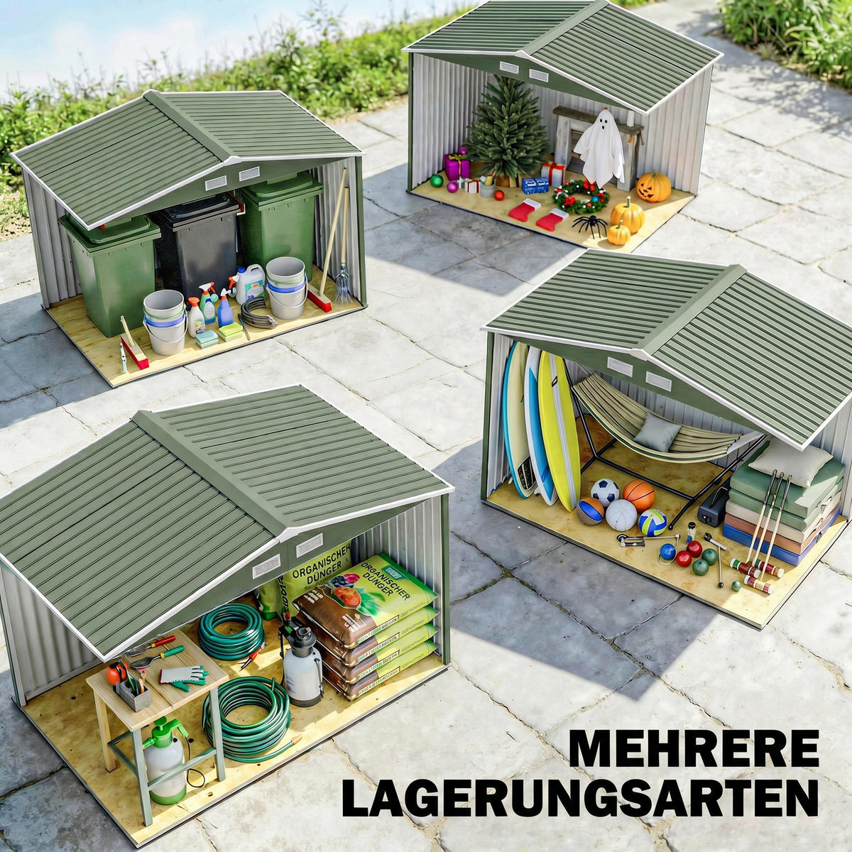 GERÄTESCHUPPEN DE-08078 mit Schiebetüren Hellgrün - Hellgrün, Metall (277/192/195cm) - ComfortXL