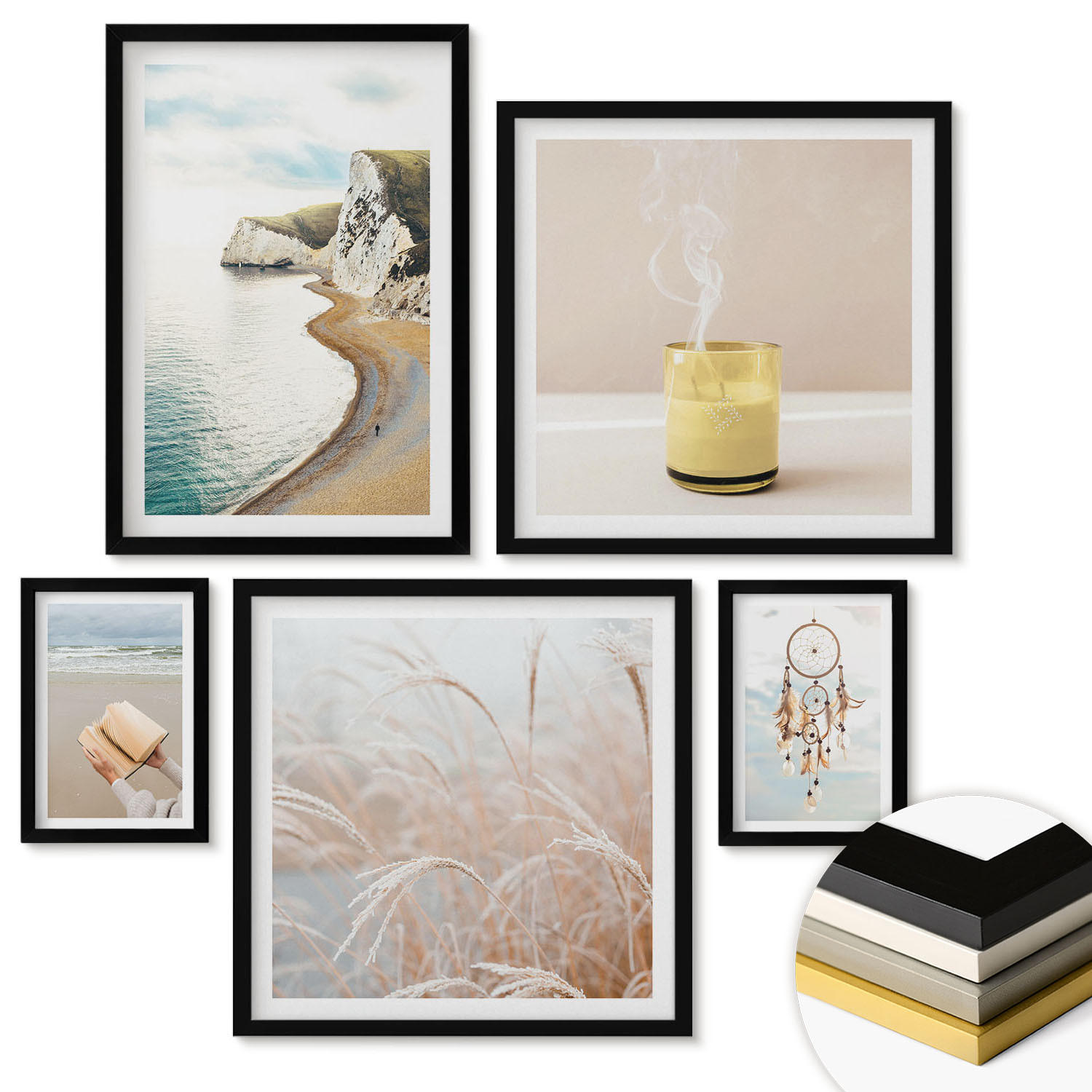 WANDBILDER 5er-Set - 50x50 cm & 20x30 cm & 40x60 cm Schwarzer Rahmen - Charmante italienische Straßen und Blumen - Schwarz, Kunststoff (40/60cm) - ArtPrintCave